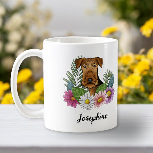 Mug Airedale Terrier Chien Fleurs Colorées Et Nom