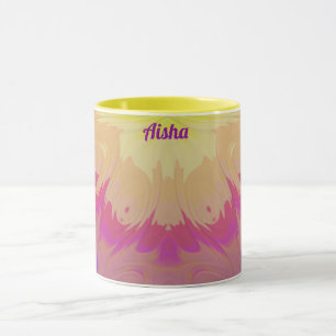 Mug AISHA ~Zany fractale 3D ~ Rose Violet Bleu Jaune