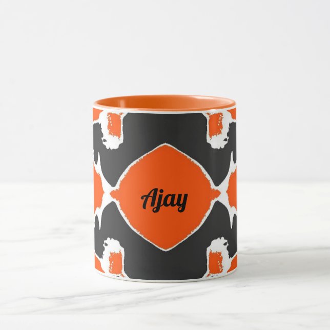 Mug AJAY ~ Zany Fractale 3D ~ Noir Blanc Orange (Centre)