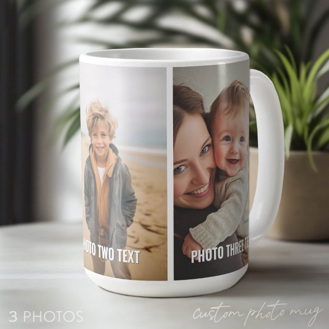 Mug Ajouter 3 photos et texte - Collage simple - Minim (Custom Photo Mug - Makes a Great Gift)