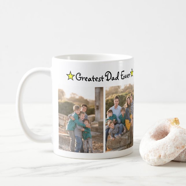 Mug Ajouter 4 Collage photo Plus grand papa jamais Fêt (Avec donut)