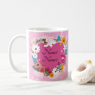 Mug Ajouter des noms Texte Valentines Jour Rose Floral