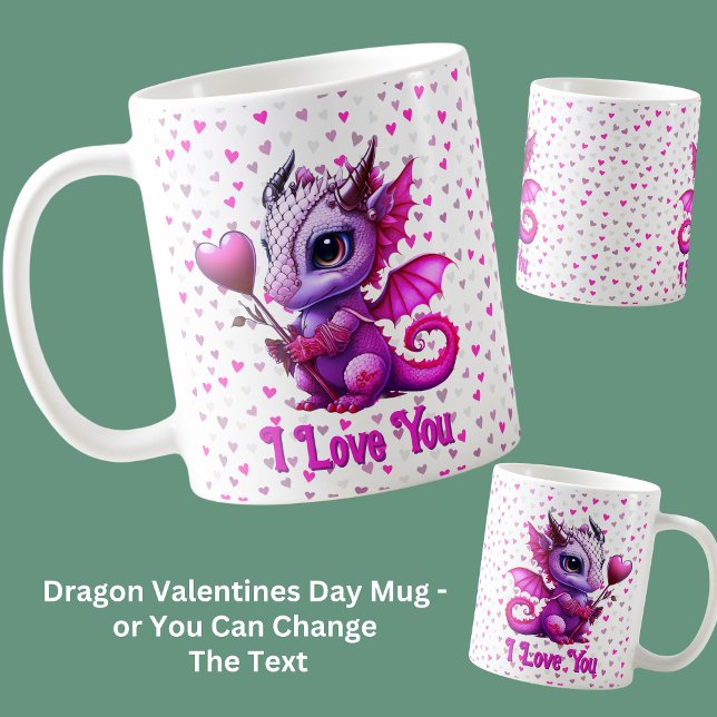 Mug Ajouter des noms, Valentines Dragon Day Coeurs ros (Créateur téléchargé)