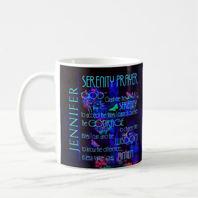 Mug Ajouter la prière pour la sérénité en bleu (Gauche)