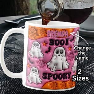 Mug Ajouter le nom BOO ! ÉFFRAYANT orange et rose, Fan