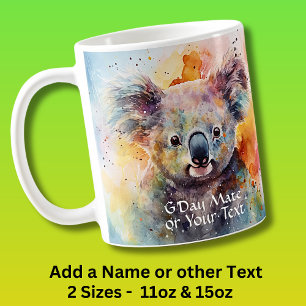 Mug Ajouter le nom et le texte - Aquarelle Koala G'day