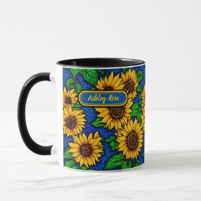 Mug Ajouter le nom Golden Sunflowers & Feuilles sur Da (Gauche)