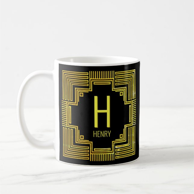 Mug Ajouter le nom initial Gold Geometric Line F G H I (Gauche)