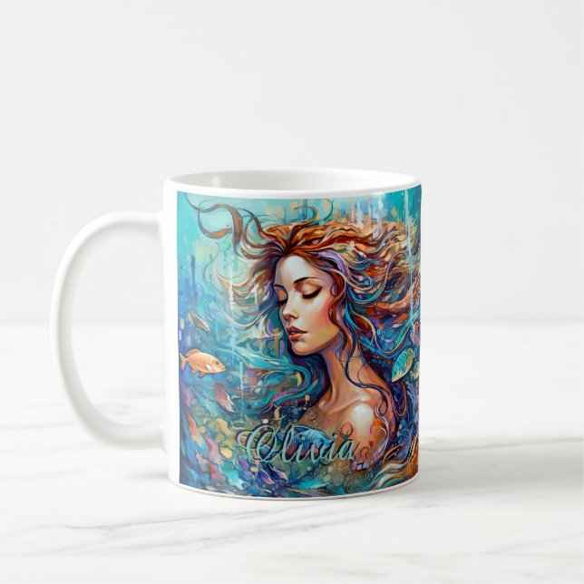 Mug Ajouter le nom Sirène sous l'eau en mer, Poisson d (Gauche)
