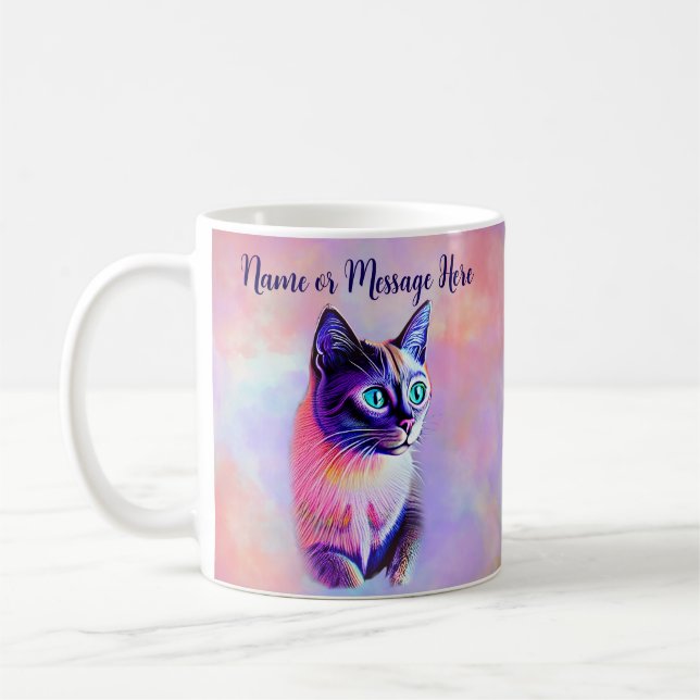 Mug Ajouter le nom Texte, Pastels Peint Chat Siamais (Gauche)