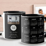 Mug Ajouter Logo Texte Personnalisé Société Photo 2024<br><div class="desc">Black Ajouter Logo Custom Text Company Photo 2024 Calendar Coffee Mug. Insérez votre logo et votre photo d'entreprise dans le modèle et customisez le texte,  le nom de l'entreprise,  l'adresse et les coordonnées. Mug utile avec un calendrier pour 2024. Bouchon de café promotionnel pour l'entreprise.</div>