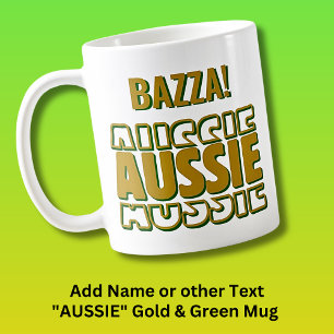 Mug Ajouter Nom, AUSSIE AUSSIE, Or & Green Typographie