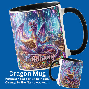 Mug Ajouter Nom Dragon Fantastique avec Livre & Café