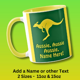 Mug Ajouter un nom, Aussie Aussie Aussie Green Gold Ka