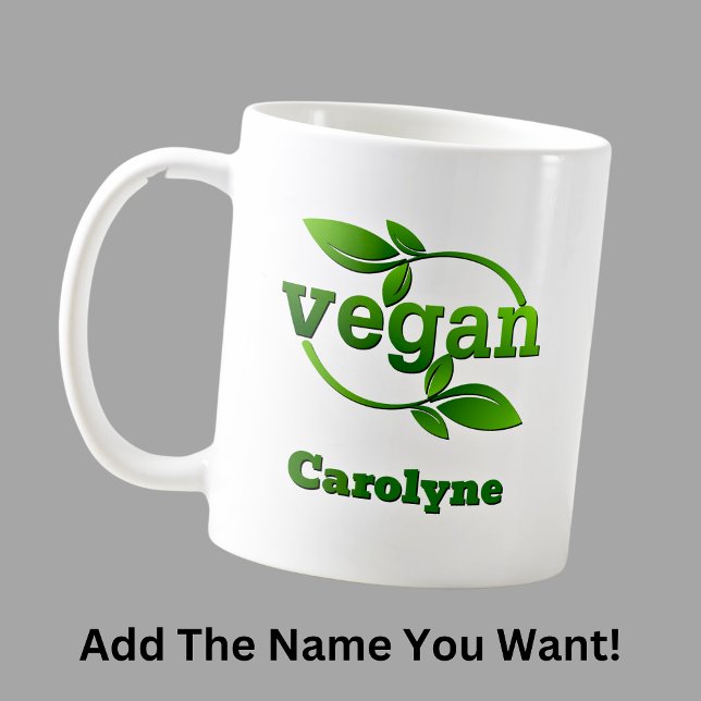 Mug Ajouter un nom Feuilles verts Vegan (Créateur téléchargé)