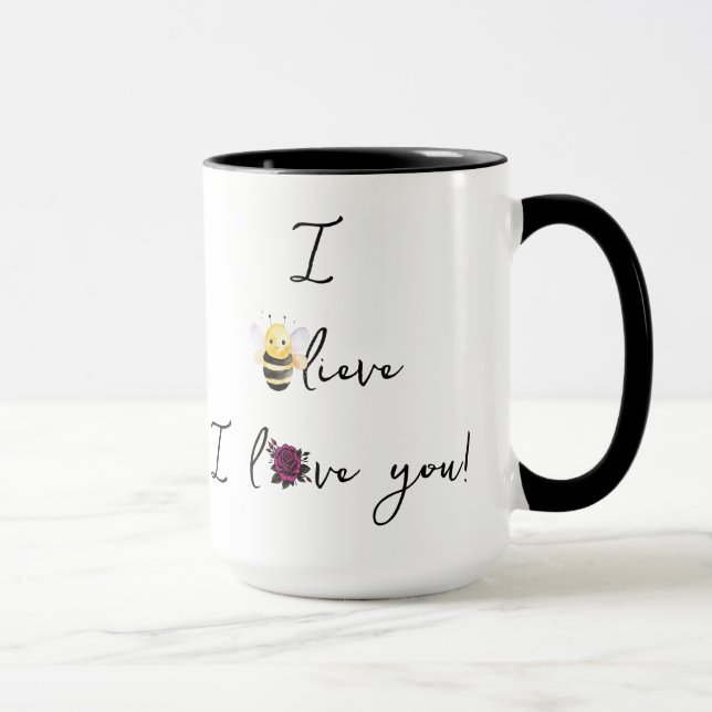 Mug "(Ajouter un nom),,, Je crois que je t'aime !" Caf (Droite)