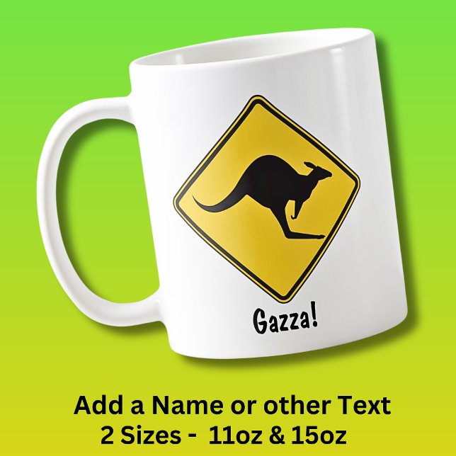 Mug Ajouter un nom, Kangaroo Road Sign Jaune Noir & Ja (Créateur téléchargé)