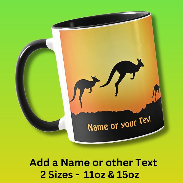 Mug Ajouter un nom, Kangaroos à Sunset Dusk Gold sur N (Créateur téléchargé)