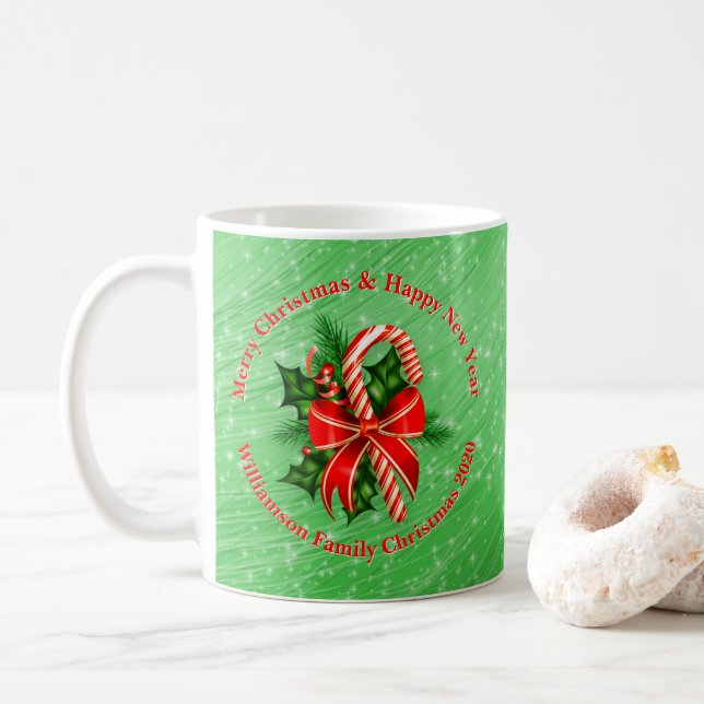 Mug Ajouter un nom Modifier le texte Rouge Vert Noël (Avec donut)