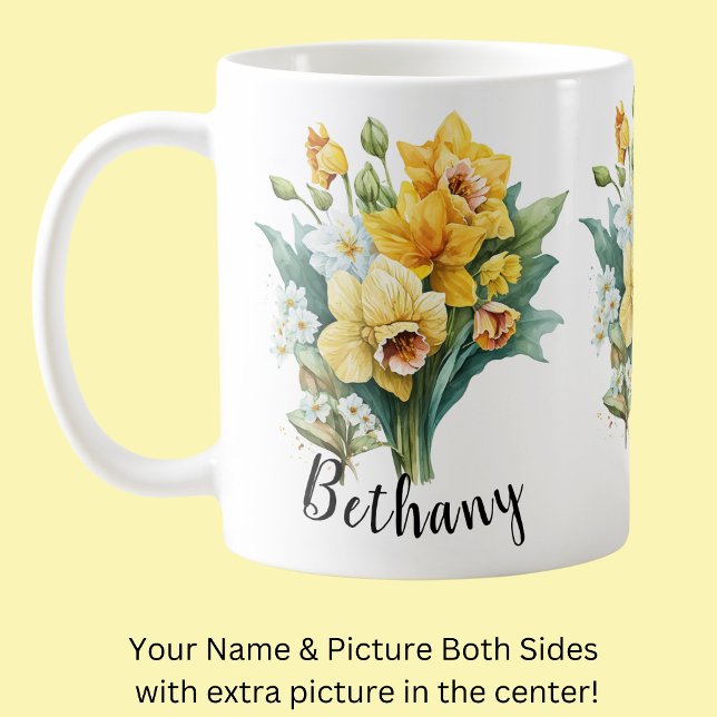 Mug Ajouter un nom ou texte, jonquilles jaunes avec fe (Créateur téléchargé)