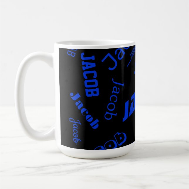 Mug Ajouter un nom ou un mot | Bleu et noir (Gauche)