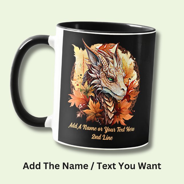 Mug Ajouter un nom ou un texte, Dragon avec feuilles d (Créateur téléchargé)