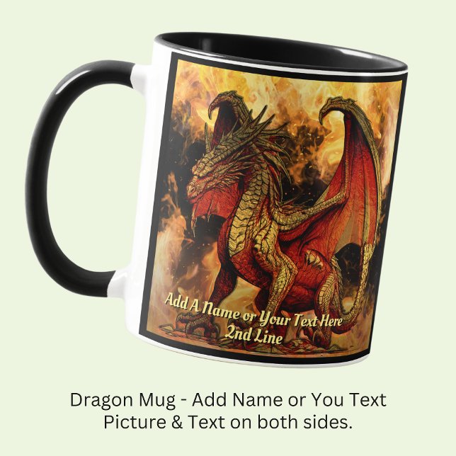 Mug Ajouter un nom ou un texte, Dragon rouge et or ave (Créateur téléchargé)