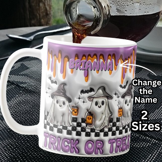 Mug Ajouter un nom Purple 3D, effet Halloween Ghosts (Créateur téléchargé)