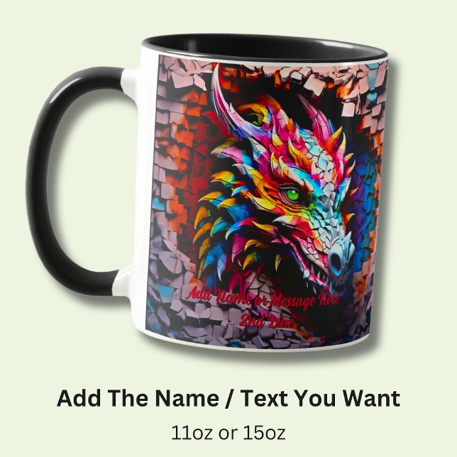 Mug Ajouter un nom Texte, 3D Rainbow Dragon Cracked Wa (Créateur téléchargé)