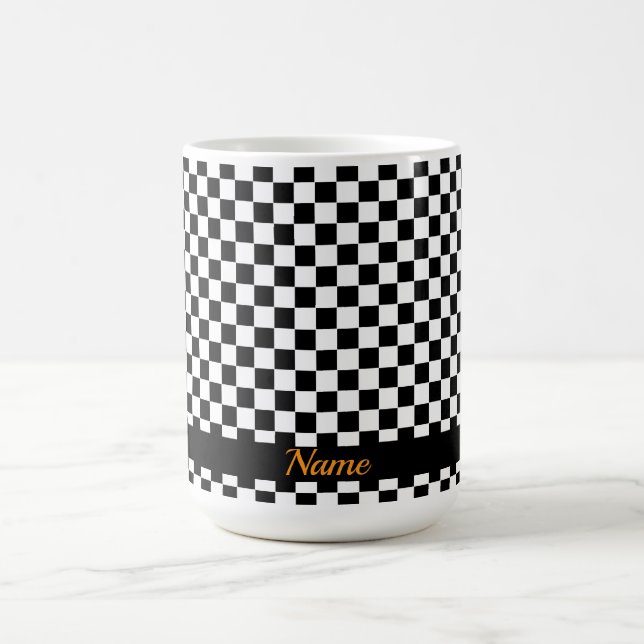 Mug Ajouter un nom Thé à carreaux noir et blanc  (Centre)