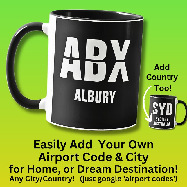 Mug Ajouter votre code & ville - Code aéroport ABX ALB (Créateur téléchargé)