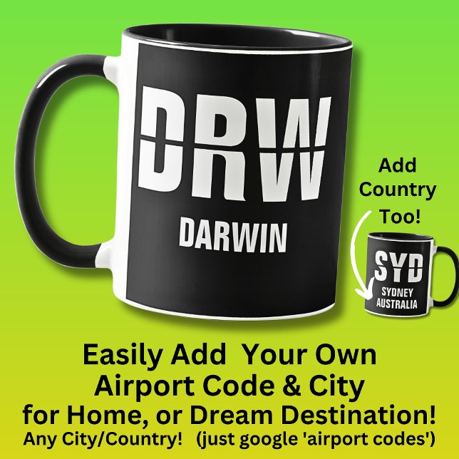 Mug Ajouter votre code & ville - Code aéroport DRW DAR (Créateur téléchargé)