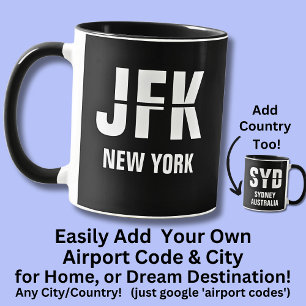 Mug Ajouter votre code & ville, code aéroport JFK NEW 