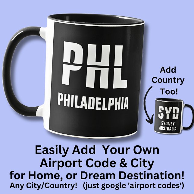 Mug Ajouter votre code Ville, code aéroport PHL Philad (Créateur téléchargé)