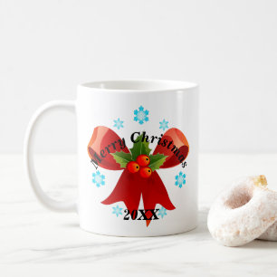 Mug Ajouter votre date Joyeux Noël Rouge ruban