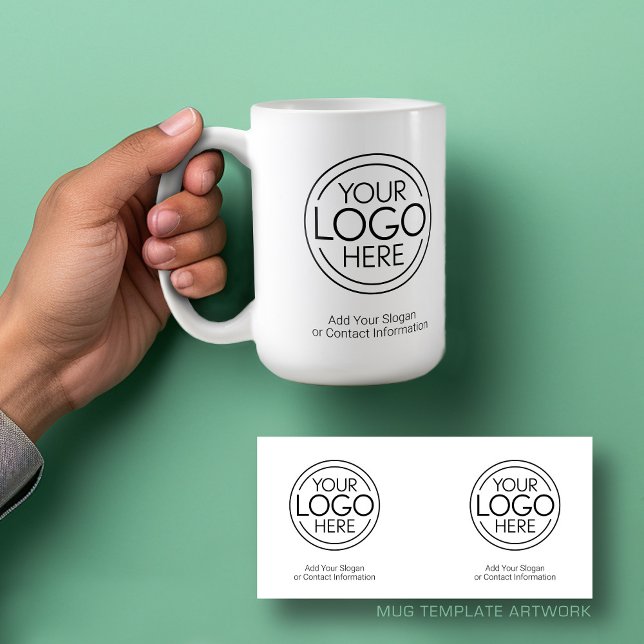 Mug Ajouter Votre Logo Entreprise Moderne Minimaliste (Business Logo Mug Template with 2 lines of text for contact information - modern minimal)