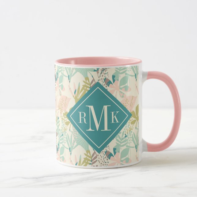 Mug Ajouter votre monogramme| Modèle floral moderne (Droite)