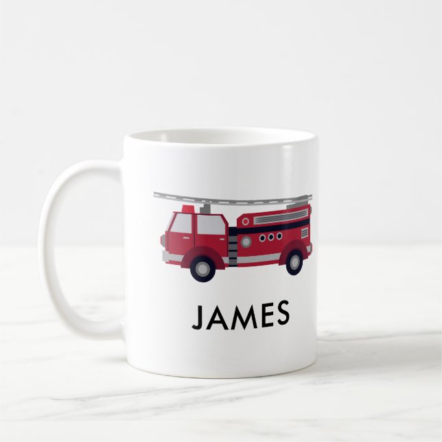 Mug Ajouter votre nom Camion de feu rouge Café personn (Gauche)