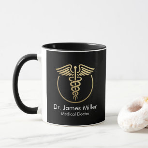 Mug Ajouter Votre Nom Médicale Caduceus Symbole Black