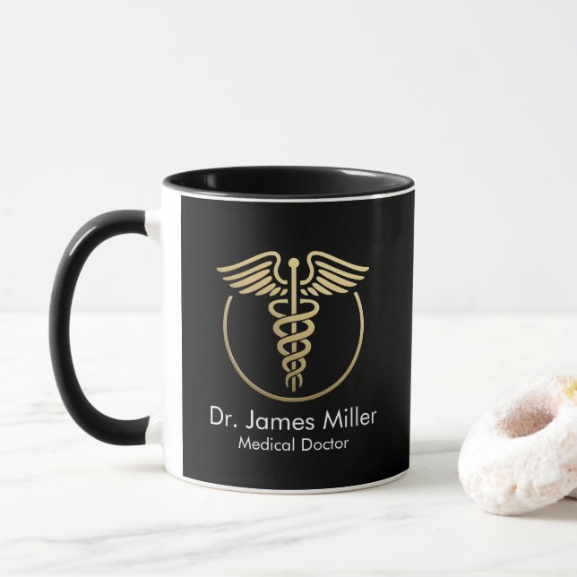 Mug Ajouter Votre Nom Médicale Caduceus Symbole Black  (Avec donut)