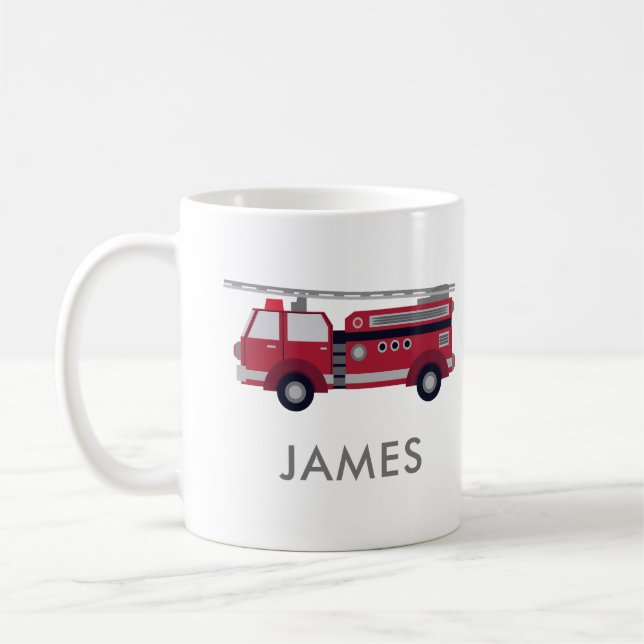 Mug Ajouter votre nom Red Fire truck Personnalisé (Gauche)