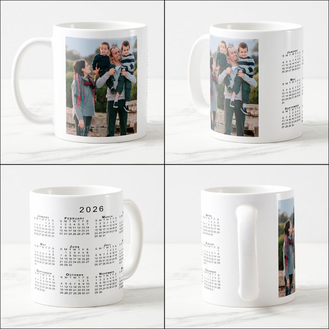 Mug Ajouter votre photo personnalisée Calendrier 2026 (Add Your Photo Custom 2026 Calendar Coffee Mug, multiple views)