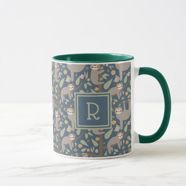 Mug Ajoutez votre motif floral | mignon initial de (Droite)