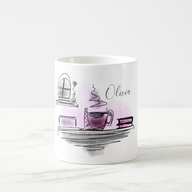 Mug Ajoutez votre nom | Côté café rose et violet (Centre)