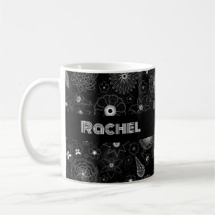 Mug Ajoutez Votre Nom Motif Floral Noir et Blanc Conto