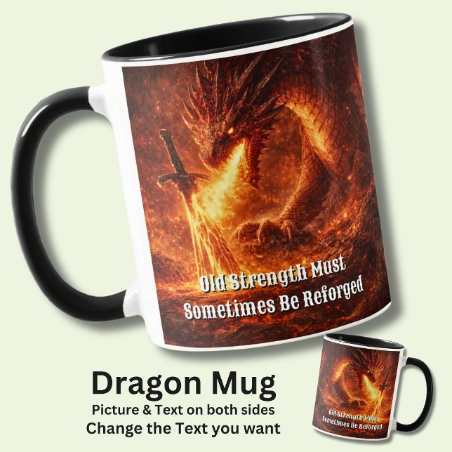 Mug Ajoutez Votre Texte Nom Dragon de Feu avec Épée Fo (Créateur téléchargé)