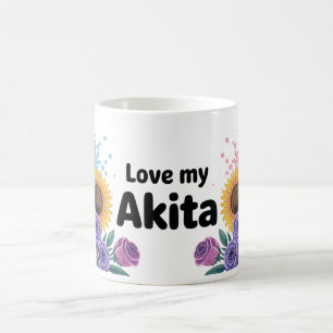 Mug Akita Chien avec des tournesols et des Roses