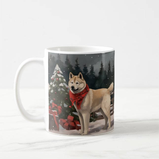 Mug Akita Chien dans Noël de neige (Gauche)