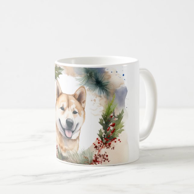 Mug Akita Christmas Wreath Festive Pup (Devant droit)