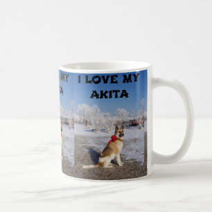 Mug akita fauve superposition noire dans la neige amou